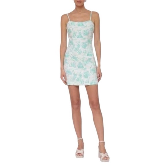 New Avec Les Filles Just Sea Denim Mini Dress in Seafoam Mermaid Toile Sz 10 - Picture 1 of 11